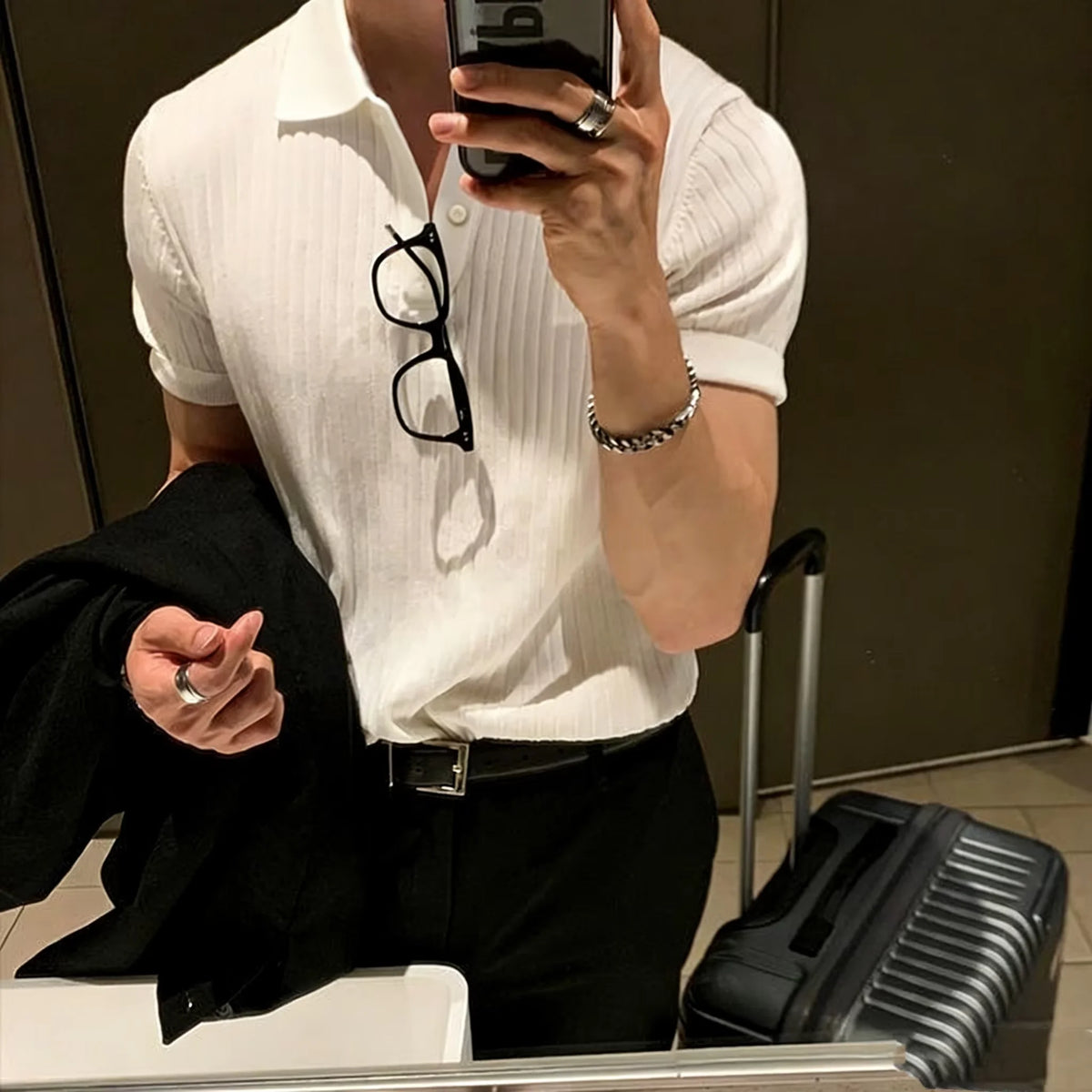 Summer New Men Knitted Shirts Short Sleeve Polo T-Shirts