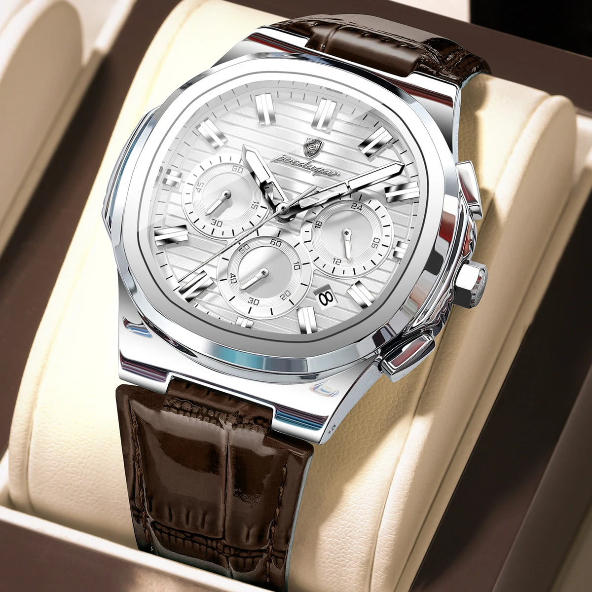 POEDAGAR Top Original Man Watch Leather Waterproof Luminous Fashion Men Clock