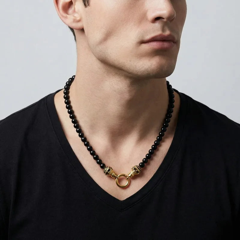 Kalen Gothic Dark Skull Bead Necklace For Men