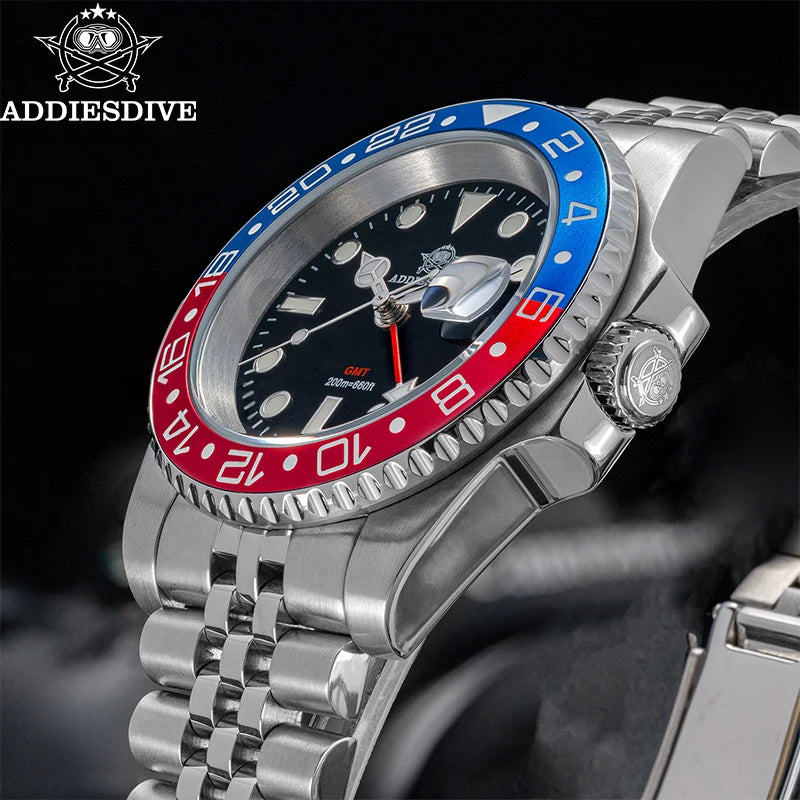 ADDIESDIVE AD2050 Men's GMT Watch Swiss Ronda 515-24 BGW9 Super Luminous 20Bar Waterproof Reloj Quartz Watches