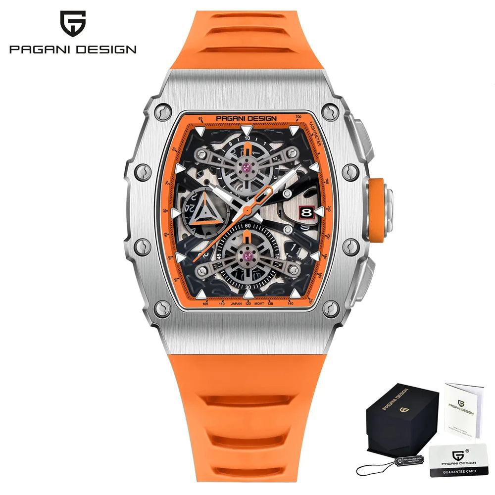 Pagani Design Men's Quartz Watches Japan Movt Skeleton Dial Waterproof
