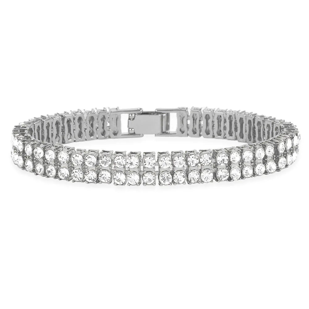 Hip Hop 12MM 2Row Cuban Prong Chain Bling Iced Out Box Buckle Copper 5A+ Cubic Zirconia Bracelet For Men Jewelry Women