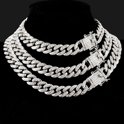 13mm Necklace +Watch+Bracelet Hip Hop Miami Cuban Chain Iced Out Paved Rhinestone CZ Bling Rapper For Men Jewelry KIT Jewelry