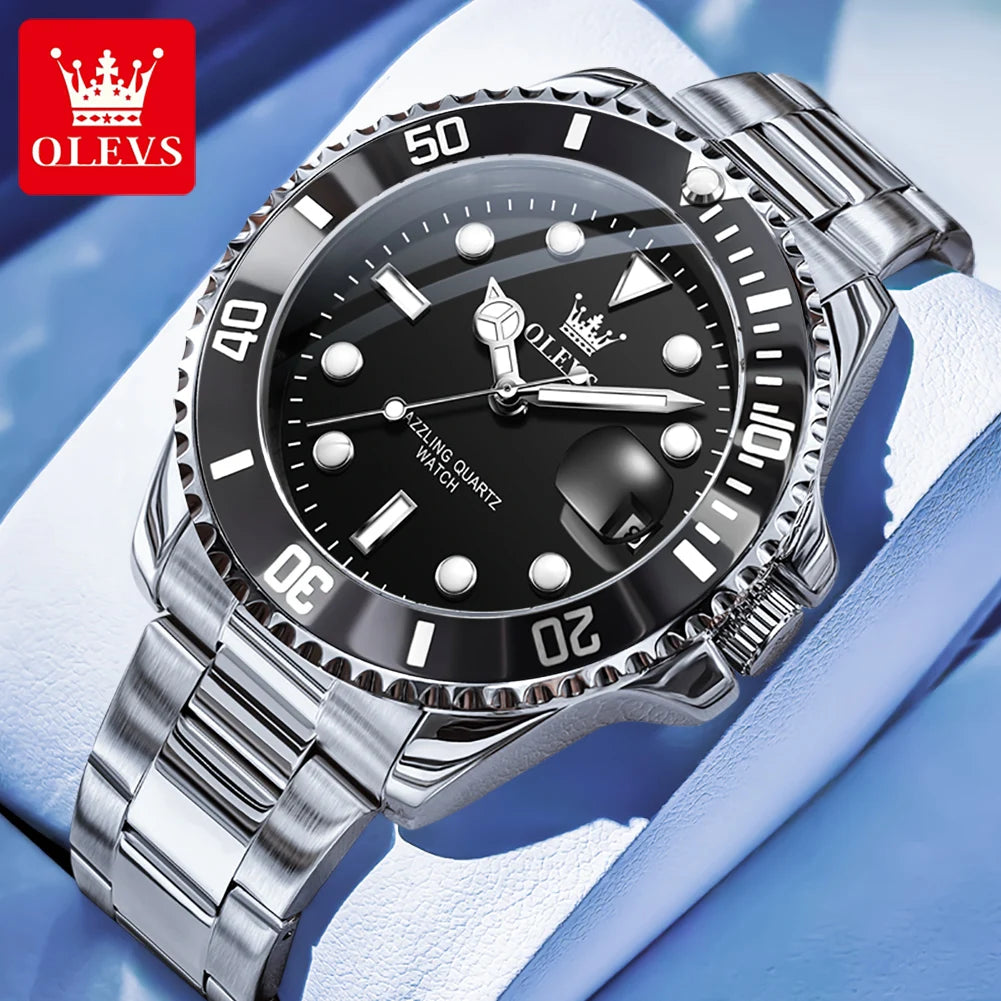 OLEVS 5885 Man Watch Original Brand Waterproof Quartz Watch Stainless Steel Strap Automatic Date Mens Gifts Watches For Man