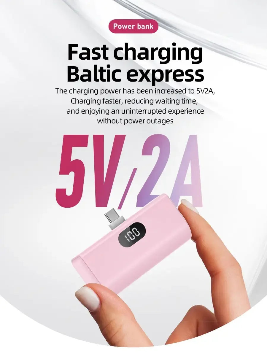 5000mAh Mini Portable Power Bank, Type-C Foldable Plug, PD10W, LED Battery Display, Plug-And-Play, Suitable For Charging IOS 17/16/15 Devices, Android Devices, Headphones, Speakers And Other Type-C Mobile Device