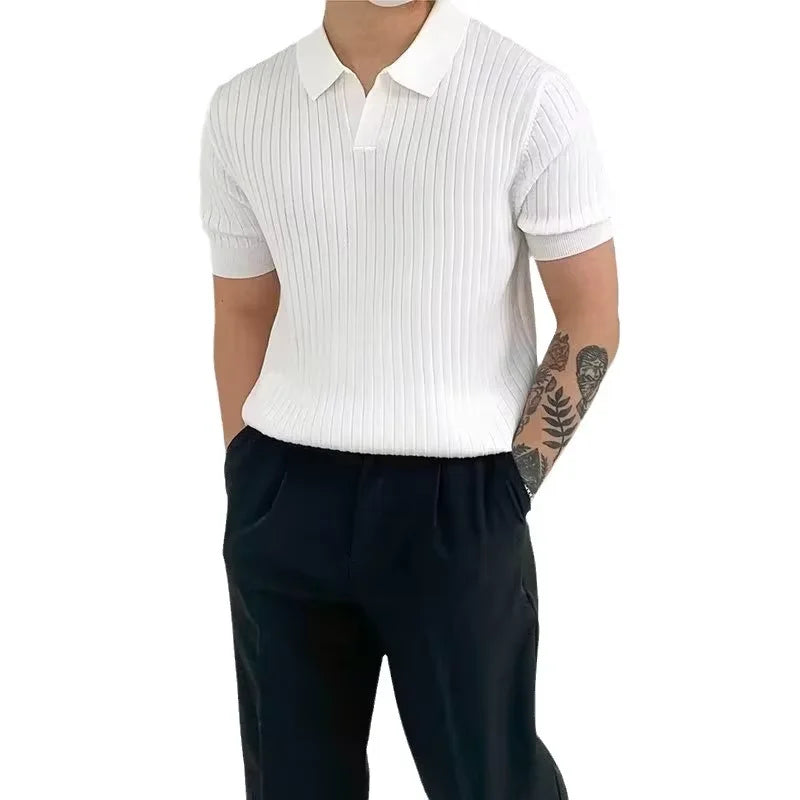 Summer New Men Knitted Shirts Short Sleeve Polo T-Shirts