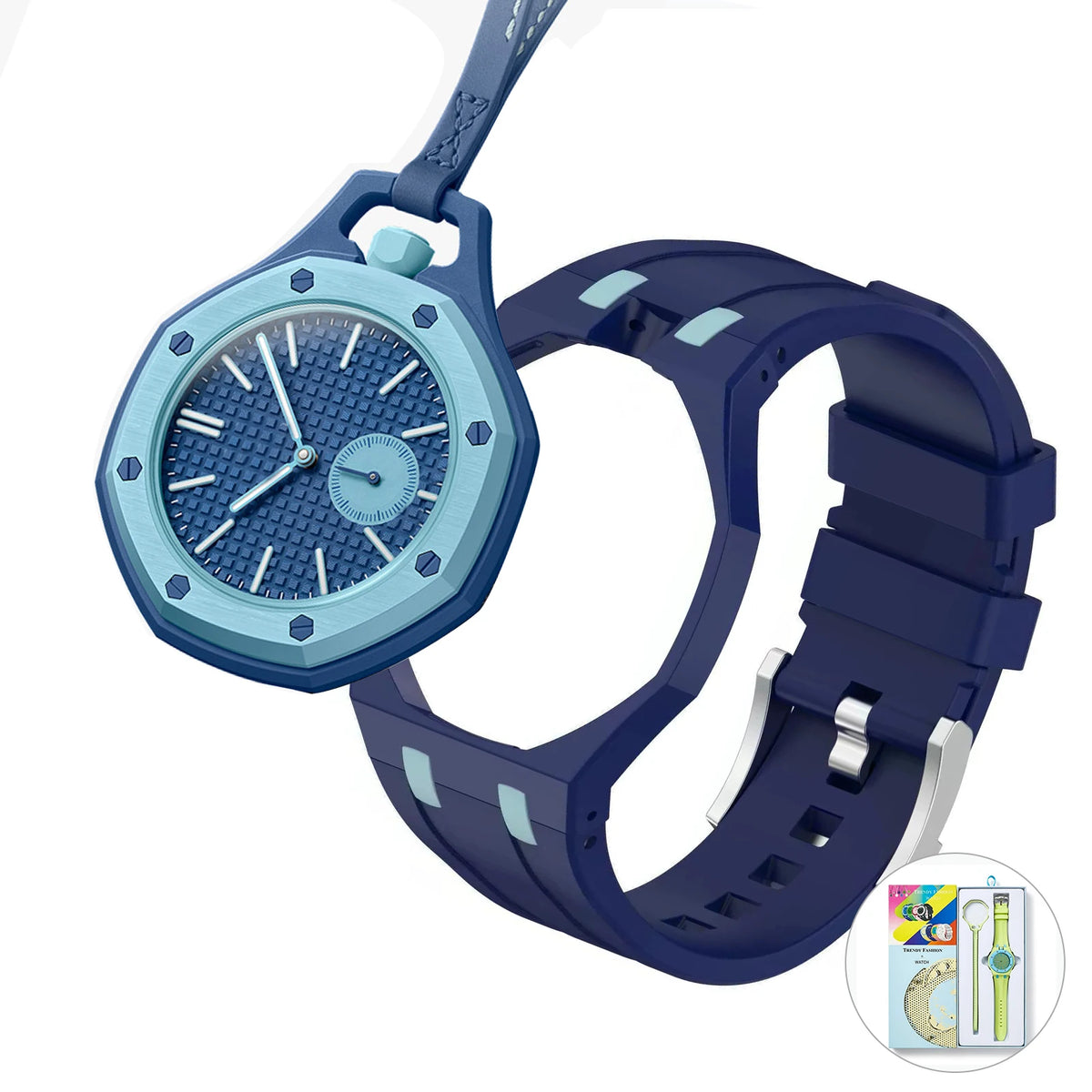 Hot Selling Pocket Quartz Watch Octagonal Pop Style Neck Movement Candy Color Niche Personality Removable Rubber strap Watch