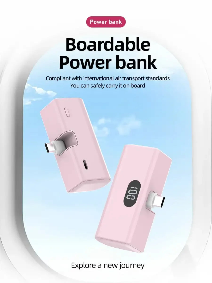 5000mAh Mini Portable Power Bank, Type-C Foldable Plug, PD10W, LED Battery Display, Plug-And-Play, Suitable For Charging IOS 17/16/15 Devices, Android Devices, Headphones, Speakers And Other Type-C Mobile Device
